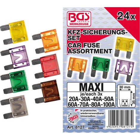 BGS Assortiment de fusibles auto maxi 24 pièces