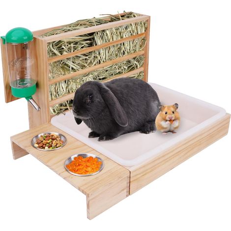 4 in 1 Hay Feeder with Litter Tray Water Bottle Hamster Bowls Hay Holder for Small Pets Guinea Pig Bowl (1/5)