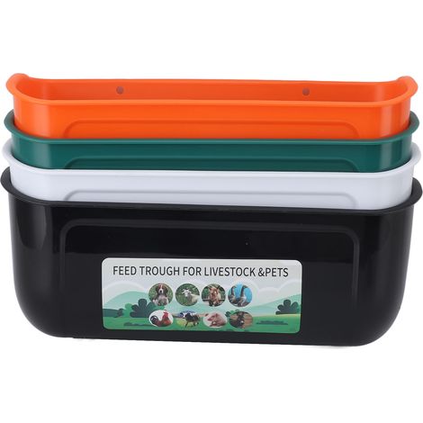 Lot de 4 mangeoires de grande capacité en plastique PP à suspendre à une clôture pour bétail, chèvres et poules. (1/5)