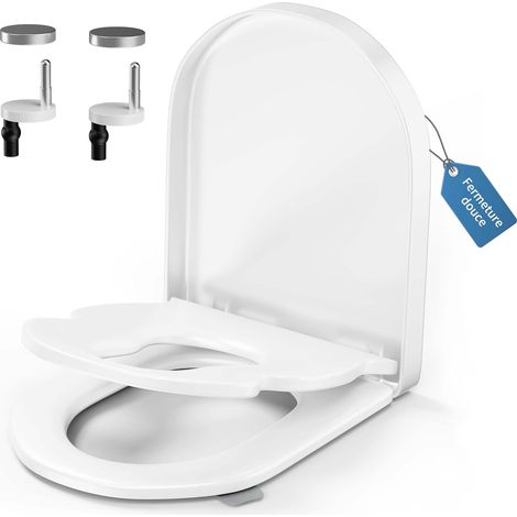 Abattant WC familial avec Frein de Chute, Lunette de Toilette Charnière Réglable, siège enfant intégré 2-en-1, installation facile et nettoyage aisé (Familial Forme D) (1/5)