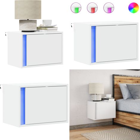 vidaXL Table de chevet murale avec lumières LED blanc (1/5)