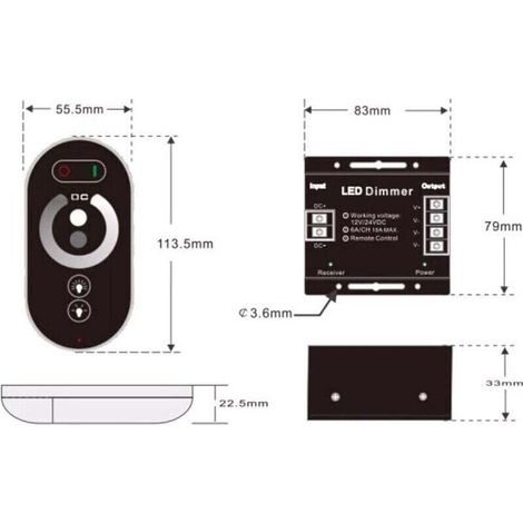 Variateur tactile sans fil LED 12 V - 12 V CC avec télécommande pour toutes les lampes LED à intensité variable CC - Variateur tactile sans fil 18 A (1/5)