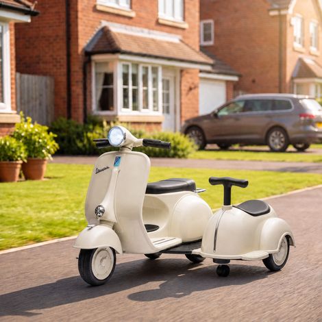 Moto Électrique Enfants sous Licence VESPA 6V 2 Places, Vitesse 3-5 Km/h, Démarrage Progressif, Crème (1/5)