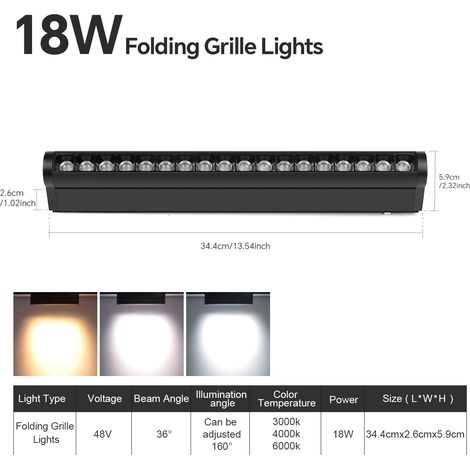 (18W Grille lumineuse de type F) Projecteur LED sur rail magnétique à montage en surface, luminaire décoratif moderne pour salon.
