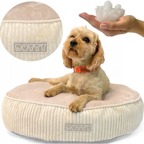 Cama redonda para perros DOTTY, puf, cojín para gatos, pana, felpa minky (1/5)