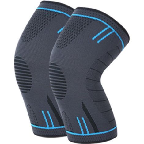 1 paio di ginocchiere a compressione antiscivolo traspiranti grigio-blu per corsa e camminata, taglia L. (1/5)