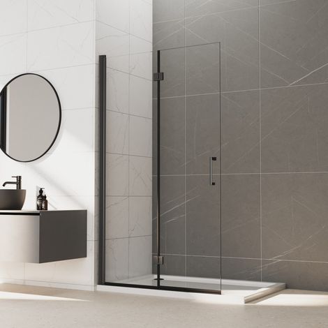 Walk in Duschwand 75x195 cm Schwarz Walk in Duschabtrennung Faltbar Duschwand für Dusche Drehfalttür Dusche Duschtrennwand Glaswand, 6mm Nano Beschichtung ESG-Sicherheitsglas (1/5)
