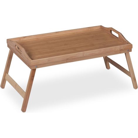 Vassoio da letto rettangolare con gambe pieghevoli 60 x 40 x 7 cm pratico per la colazione in bambù naturale 130011772