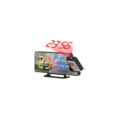 Réveil numérique à projection pour chambre à coucher, miroir LED de 7,6 cm, avec projecteur 180°, noir (1/4)