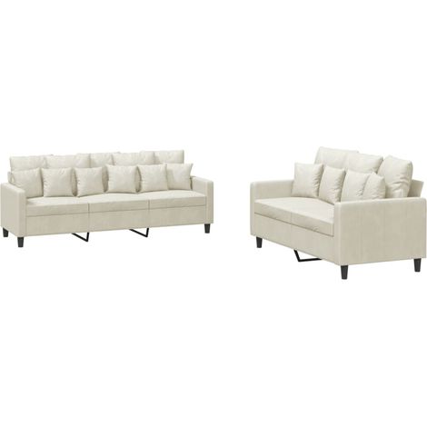 vidaXL Set di Divani 2 pz con Cuscini Crema in Velluto (1/5)