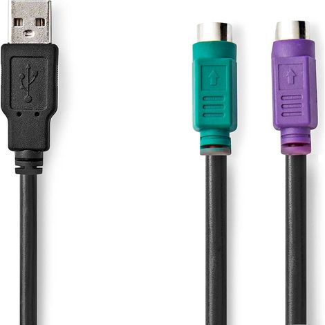 Cable 2 en 1 usb 20 usb a macho 2x ps2 hembra 480mbps 030m niquelado redondo pvc negro caja (1/3)