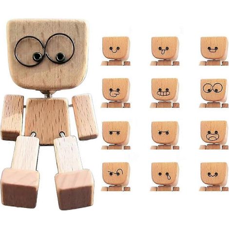 Une poupée en bois bancale aux pieds bancals, une décoration de tableau de bord de voiture en bois avec 12 émojis. (1/5)