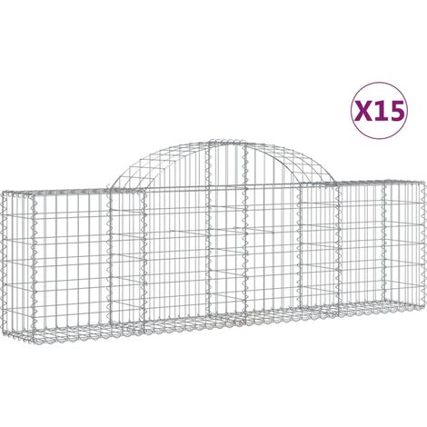 Paniers à gabions clôture cage mur de soutènement arqués 15 pcs 200 x 30 x 60/80 cm fer galvanisé Argent