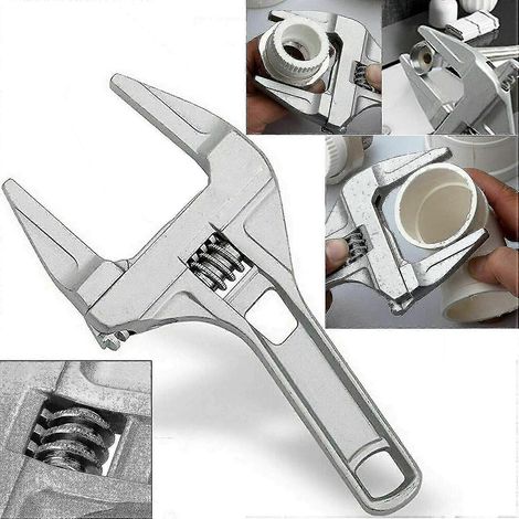 Clé à molette large et réglable pour raccords de plomberie, équipements et outils - 8 200 mm, argentée, 1 pièce (1/4)
