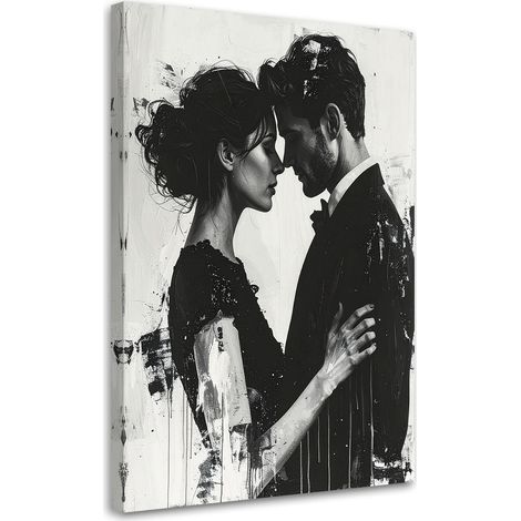 Stampe su Tela Coppia in bianco e nero che si bacia in una composizione pittorica 20x30 (1/5)