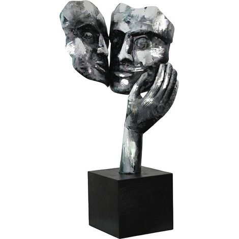 Sculpture moderne "Amore" argent socle noir (1/4)