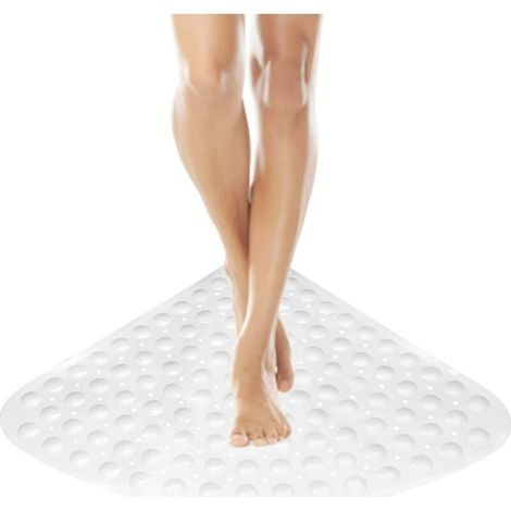 Tapis de Bain Antidérapant, Motif Triangle, Tapis de Douche avec Ventouses Trou de Drainage, Quart de Cercle 54 x 54 cm Blanc (1/5)