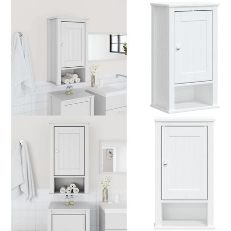 Bad-Wandschrank BERG Weiß 40x27x71,5 cm Massivholz Kiefer - Badezimmermöbel - Badschrank - Hängender Schrank - Kiefernholzmöbel - Weißes Badezimmer - Home & Living