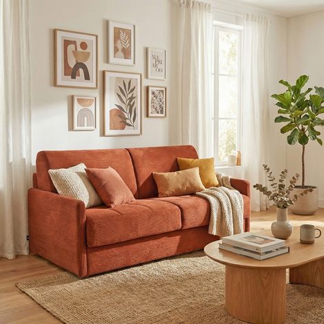 Le Quai Des Affaires – Canapé convertible 3 places en velours terracotta – Dimensions L210xH88xP174 cm – Couchage 140x190 cm – Structure bois massif