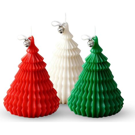3er Set Duftkerzen Weihnachtsbaum Sojawachs Weiß Rot Grün