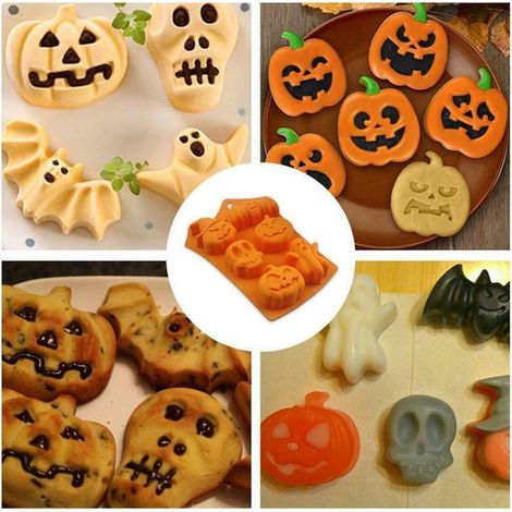 2 Pièces Moules en Silicone Halloween pour Gâteaux, Moules à Cupcakes en Formes de Citrouille, Squelette, Chauve-souris et Fantôme, Idéal pour Chocolats et Pâtisseries DIY (1/5)