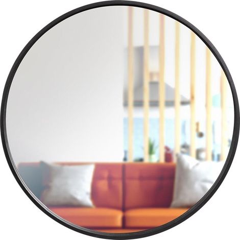Miroir mural en bois, noir, rond, 50 cm (1/3)