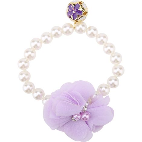 Collier élastique en perles et fleurs pour chien, accessoire de bijou pour chiot (violet) (1/5)