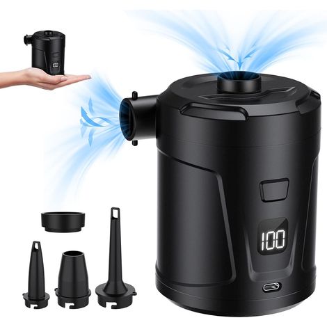 Electric Air Pump, Electric Inflator with 4 Air Nozzles, Rapid Inflator for Inflatable Pool, Bed Mattress, Camping, Vacuum Bag