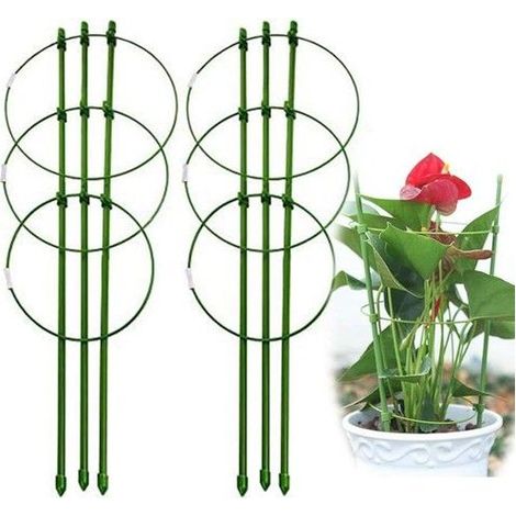 Tuteur réglable pour plantes - 45 cm - 3 anneaux réglables - Diamètres 18 cm, 20 cm, 22 cm - Support réutilisable (1/5)
