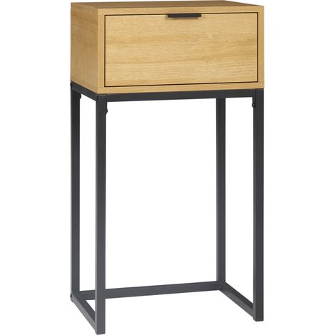 Beyamis Beistelltisch mit Schublade, moderner Beistelltisch mit Stahlbeinen für Flur oder Wohnzimmer, 40 x 30 x 76 cm, Natur