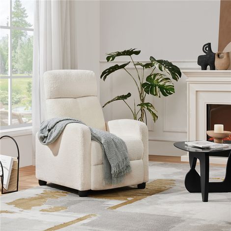 Yaheetech – Fauteuil relax en tissu bouclette ivoire – Dossier réglable jusqu'à 160° – Repose-pied – Capacité 120 kg – Dimensions 61,5x87x99 cm
