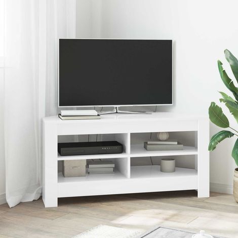 Meuble TV d’angle avec 2 étagères blanc en bois d’ingénierie 102 x 41 x 50 cm - PANGIVO (1/5)