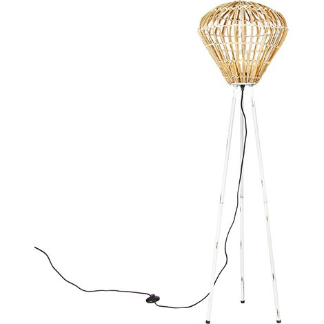 Country Style Tripod Floor Lamp Bamboo with White - Canna Diamond
