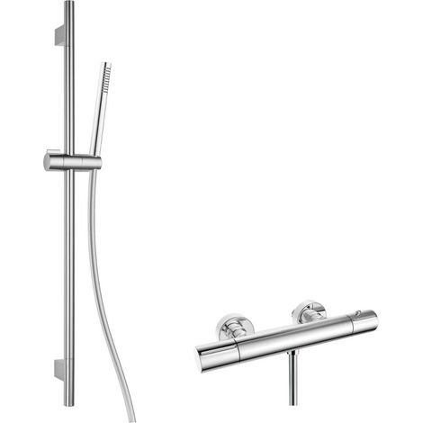 kielle Oudee - Set de douche avec mitigeur thermostatique, barre, flexible et pommeau de douche, chrome 20602SNT50 (1/5)