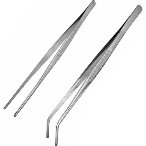 Pince Cuisine - Acier Inoxydable - 25 Cm - Tête Droite Et Courbée - Usage Grillade Cuisson - Lot De 2 (1/5)