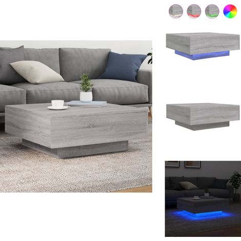 Table basse avec lumières LED sonoma gris 80x80x31 cm - Table Basse Design - Table Basse Led - Table Basse Moderne - Meuble Salon - Table D'appoint (1/5)