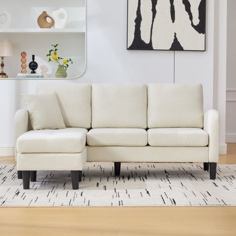 Canapé d’angle tissu beige clair 166x118x77 cm avec méridienne réversible, design modulaire 3 places