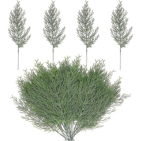 40 branches de pin artificielles, feuillage artificiel en plastique flexible pour la confection de couronnes de Noël et les loisirs créatifs. (1/5)