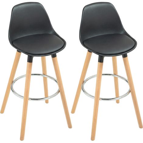Lot de 2 Tabourets de Bar avec Dossier et Repose-Pieds, Chaises Hautes Cuisine Assise Rembourrée, Pieds Bois Noir 43x43x91 cm (1/5)
