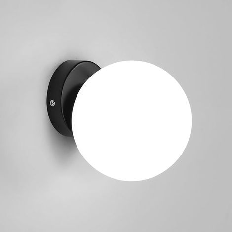 Applique Murale Intérieure, Applique Murale Chambre, Lumiere Murale interieur Boule E27, Lampe Murale Interieur de Mur Abat-jour en Verre 15CM pour Chambre, Salon, Couloir,Noir (Sans Ampoule) (1/5)