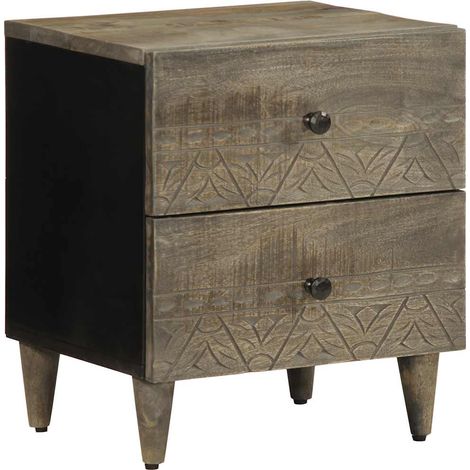 Table de chevet gris clair 40x33x46 cm bois de manguier solide