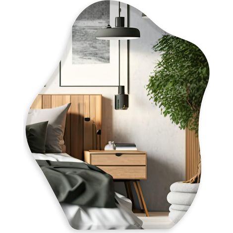 Miroir asymétrique à suspendre, grand miroir mural sans cadre avec panneau arrière en MDF de 58 x 70 cm, miroir de table irrégulier pour salon, chambre à coucher, salle de bain, couloir (1/5)