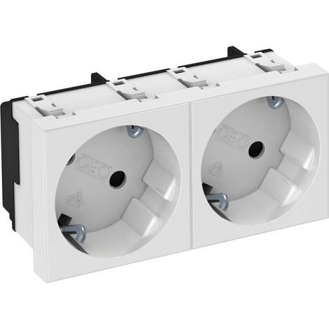 OBO Bettermann Presa 33°, 2 volte con contatto di protezione 250V, 10/16A Policarbonato bianco puro RAL 9010, 6120103