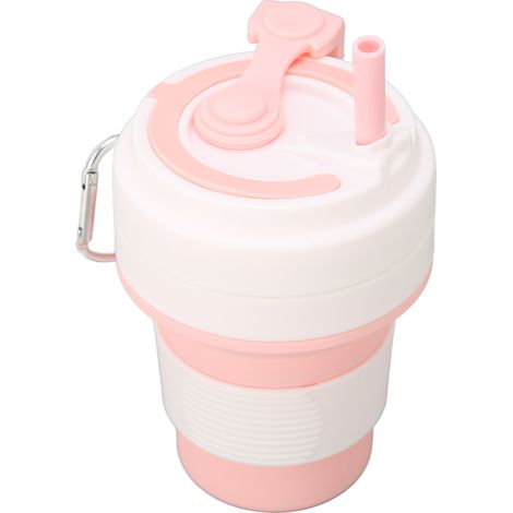 Gobelet Café Pliable Silicone Rose 350ml Étanche avec Paille Tassee Gourde Portable pour Voyage Randonnée (1/5)