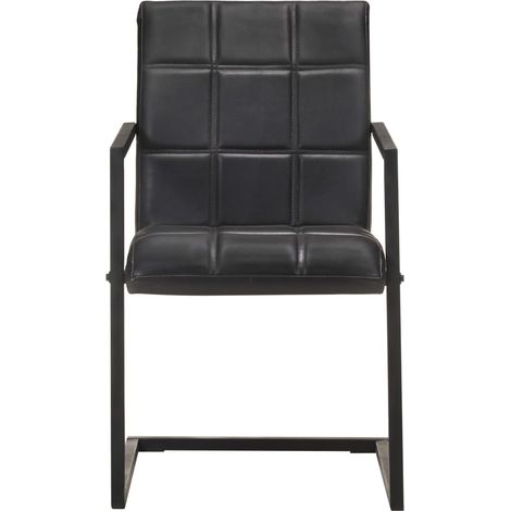 Chaises à manger Chaise de cuisine cantilever lot de 4 noir cuir véritable (1/5)
