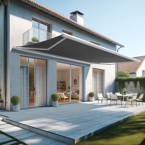 Toldo cofre ALTEA 6,00x3,50 M (Motorizada con mando a distancia + Maniobra manual de emergencia (manivela) - Blanco satinado RAL9010 - Gris grafito) (1/5)