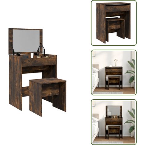 Tocador de baño - vidaXL Tocador con taburete roble ahumado 60x40x113,5 cm - Tocador de dormitorio