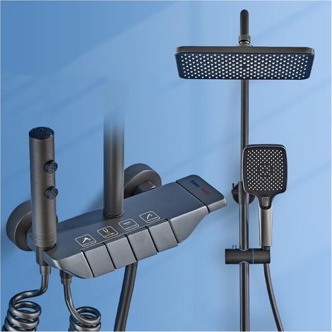 Ensemble de douche mitigeur thermostatique intelli Robinet de système de douche de salle de bain numérique Led ， Robinets de salle de bain cascade fixés au mur ， Pommeau de douche pluie Ensemble de do (1/5)