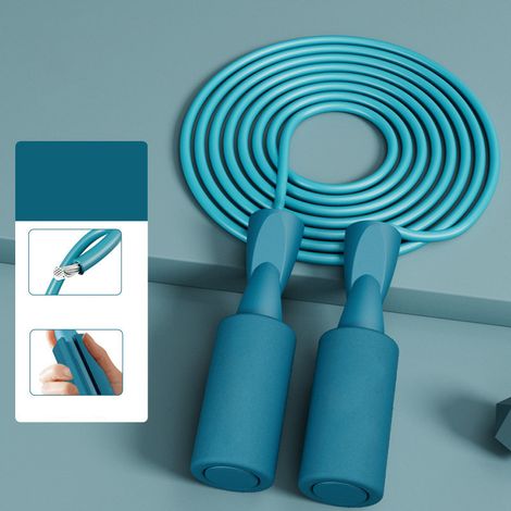 Corde à sauter sans fil à double roulement lesté, idéale pour le fitness et les examens, pour adultes, étudiants et enfants. Couleur : bleu paon. (1/5)