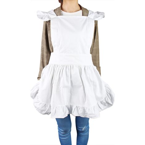 Prinzessinnen-Schürze mit Rüschensaum, Baumwollschürze, verstellbarer Taille, weiß, Damen- und Mädchenschürze (1/5)